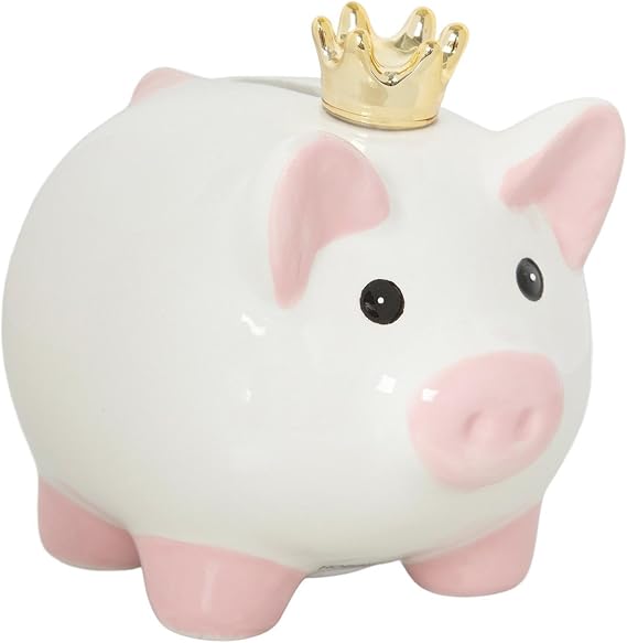 Hobby Lobby Ceramic Piggy Bank with Crown, Pink and Gold