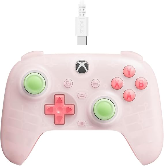 8Bitdo Ultimate Mini Wired Controller for Xbox with RGB Lighting Fire Ring, Hall Effect Joysticks and Triggers, for Xbox Series X|S, Xbox One, Windows 10/11 - Officially Licensed (Translucent Pink)