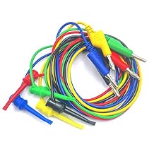5pcs 4mm Stackable Banana Plug to Mini Grabber Clips Flexible Test Cable Wires,39 Inch Banana to Test Hook Test Leads for Multimeter Electrical Testing 500V/5A