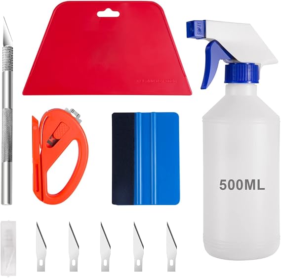 Luxiv 5 Pcs Car Window Tint Application Tool Kit, Film Squeegees Scrapers | Includes Squeegees, Film Cutter, 500ml Spray Bottle And Carving Knife for Car Window Film, Vinyl, Wallpaper And Glass Film