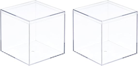 TA-VIGOR Acrylic Display Boxes 2Pcs 5.1 x 5.1 x 5.1cm with Lids | Clear Acrylic Plastic, Square Cube Design, For Sweets, Pills, Tiny Jewellery, Artwork Display And Small Item Storage