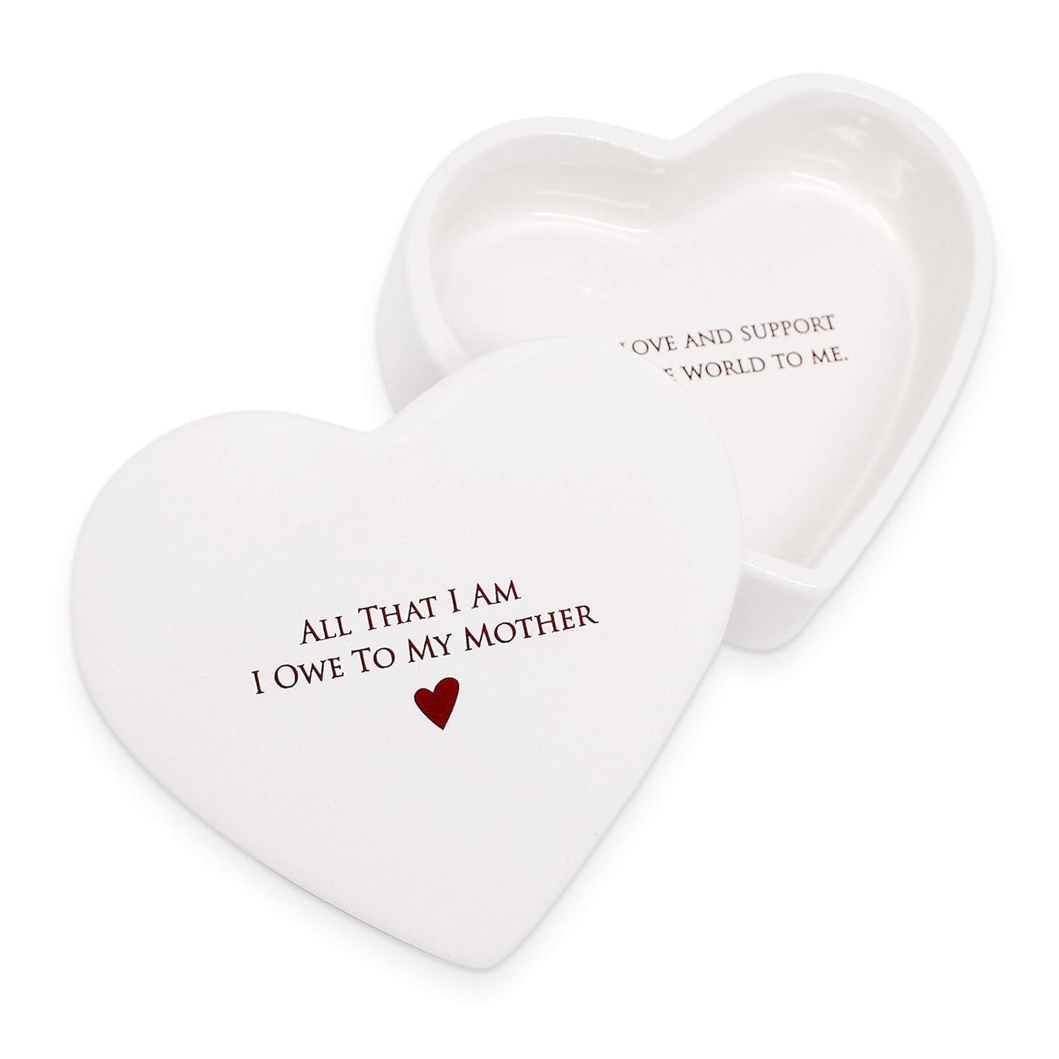 Susabella - Mother of the Bride or Mother of the Groom Wedding Gift, Mother's Day Gift for Mom, Ceramic Heart Keepsake Box or Jewelry Box - All That I Am I Owe To My Mother