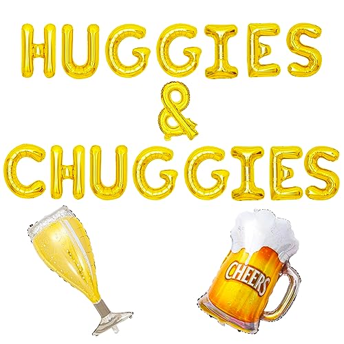 JeVenis Huggies and Chuggies Party Decorations Huggies and Chuggies Banner Sign Gender Reveal Party Diaper Party Decor A Baby is Brewing Decorations