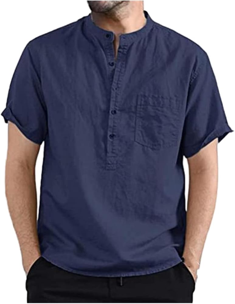 Men Loose Short Sleeve Shirt Cloth Exquisite Details