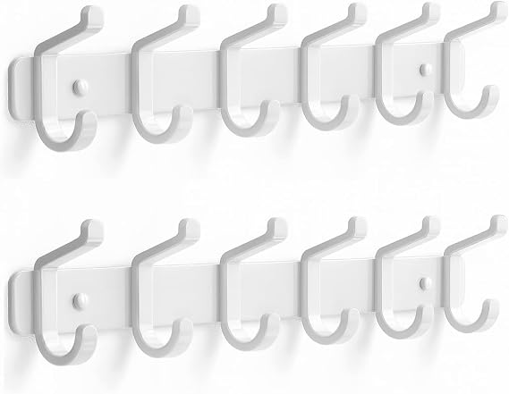 Coat Rack Wall Mount Heavy Duty, Wall Coat Hanger with Hooks, White 2 Pack