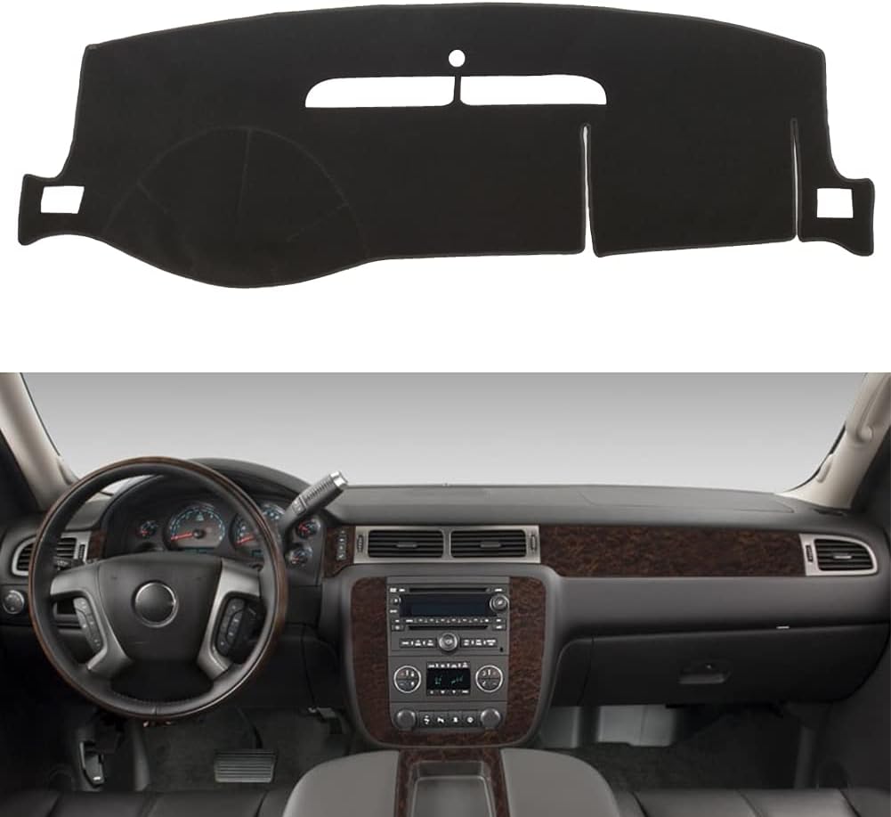 Dashboard Cover for Chevy Chevrolet Suburban/Tahoe 2007-2014,Chevrolet Avalanche Silverado 1500 LTZ 2007-2013,GMC Yukon 2007-2014 Dash Cover Mat(Premium Carpet, Black)