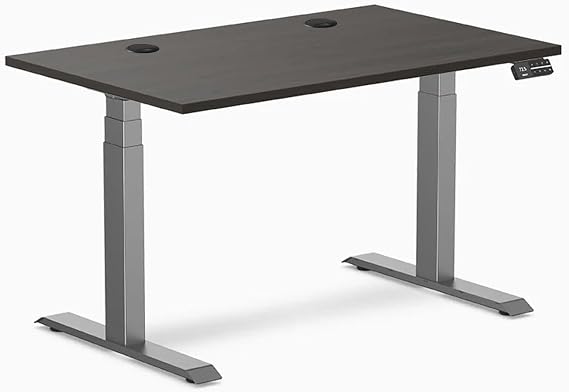 Desky Dual Laminate Sit Stand Desk Burnished Wood 47.2" Grommets Space Gray