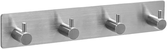 DELTAHOME Paslanmaz Çelik 4 Topuzlu Bornoz Askısı Havluluk - Banyo Askısı - inox - Kendinden Yapışmalı