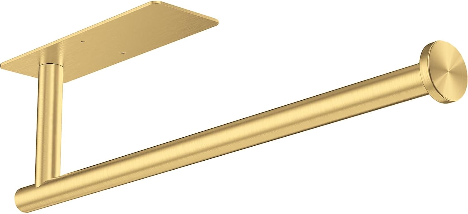 Gold Paper Towel Holder Under Cabinet, Self Adhesive Paper Towel Roll Holder Stick on Wall, Stainless Steel Towel Paper Holder for Kitchen Bathroom