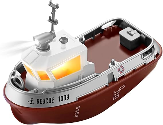 1/144 Scale Mini RC Tugboat, 2.4GHz RC Electric Yacht Model with Lights, Remote Control Boat for Pools Rivers Lakes (RTR Version/Brown)