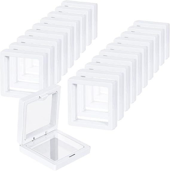 20pcs 3D Floating Frame Display Holder Stand Coin Display Stand for 3D Floating Jewelry Frame Challenge Coin, AA Medallion 2.8x2.8x0.8 inch White