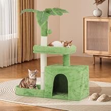 Flower Cat Tree with Scratching Post, Small Cat Tower for Indoor Cats, Cat Climbing Tower for Indoor Kittens Cat Tree Tower for Small Spaces, Cozy Condo & Plush Perches, 32" Green