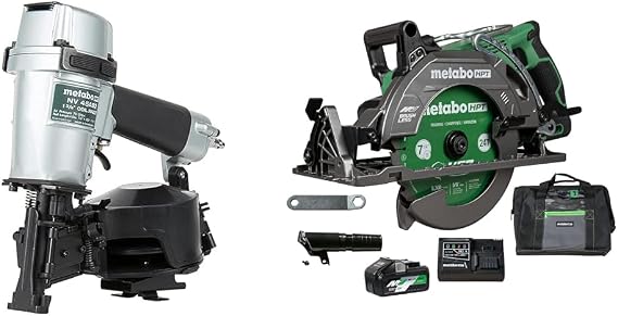 Bundle of Metabo HPT Roofing Nailer, Pro-preferred Pneumatic Power Nailers in Roofing tools, NV45AB2 + Metabo HPT 36V MultiVoltTM Cordless Rear Handle Circular Saw Kit | C3607DWA