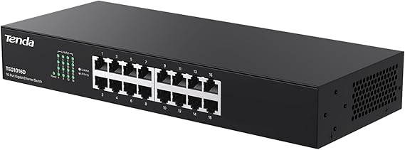 Tenda TEG1016D, 16-Port Gigabit Switch, Unmanaged Desktop Network Hub, Office Ethernet Switch, Sturdy Metal, Fanless, Traffic Optimization, Limited Lifetime Protection