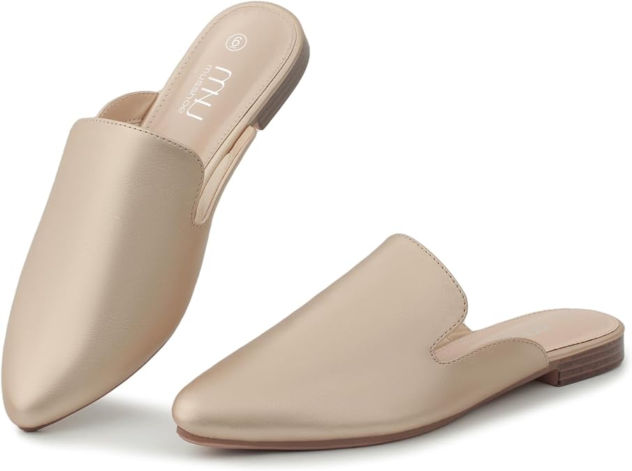 MUSSHOE Mules for Women Flats Comfortable Pointed Toe Women Mules Backless Loafers with Knot