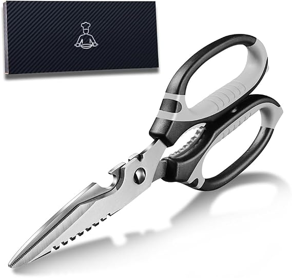 Kitchen Scissors UK, 9-Inch Heavy Duty Multipurpose Food Cutting Shears, Detachable Dishwasher Safe, Sharp Serrated Blade, Ergonomic Non-Slip Handle for Food, Meat, Herbs (Black)