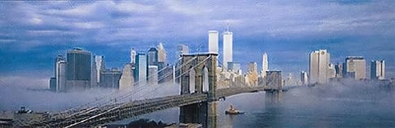 BUY ART FOR LESS Officially Licensed Manhattan the Mist Skyline Art Poster - 36 x 12 Inch - Decorative Print - Poster Paper - Ready to Frame