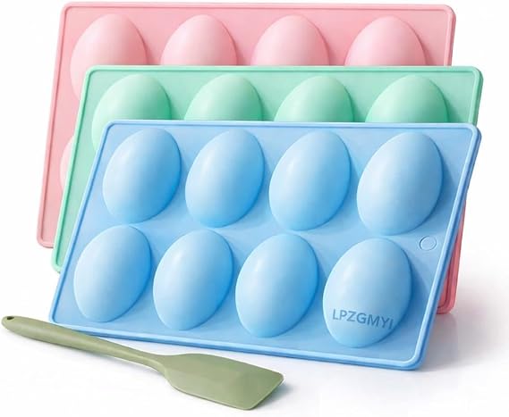 Silicone Egg Molds for Baking 3 Pack 24 Cavity Food-Grade Chocolate Molds Baking Candy Jello Mold Set Non-stick Egg-Shaped Easter DIY Baking Supplies for Cake Ice Cream Dessert Ice Cube Pastry