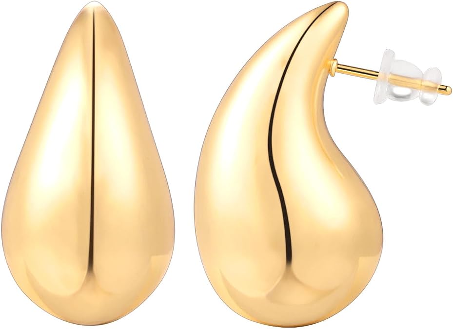 INBLUE Chunky Teardrop Earrings for Women Lightweight Statement Silver Gold Drop Earrings Set 17/25/31/42/50mm Everyday Trendy Jewelry Gifts for Anniversary