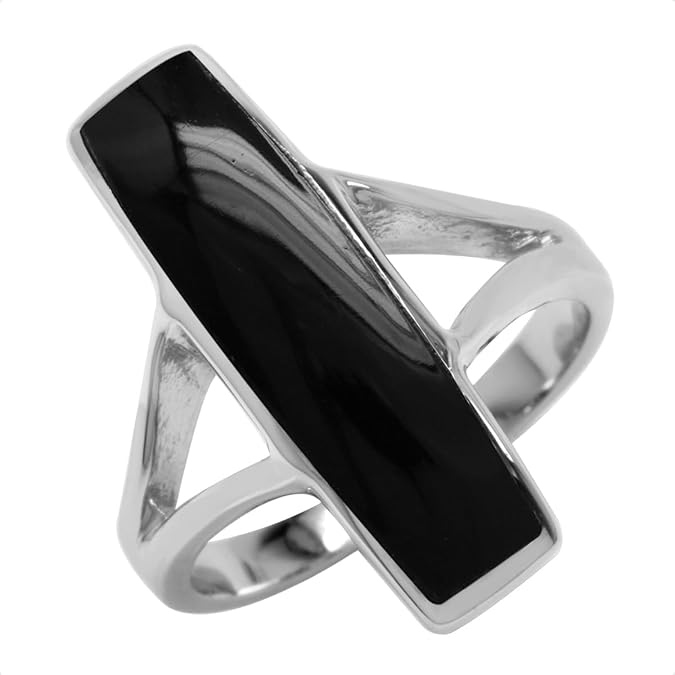 Silvershake Long Bar Linear Inlay White Gold Plated or Yellow Gold Plated 925 Sterling Silver Modern Style Ring Jewelry for Women