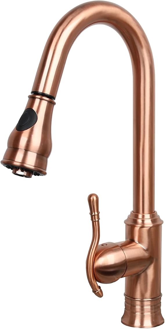 Akicon Single-Hole Pull-Down Sprayer Copper Kitchen Sink Faucet Single Handle (Copper)