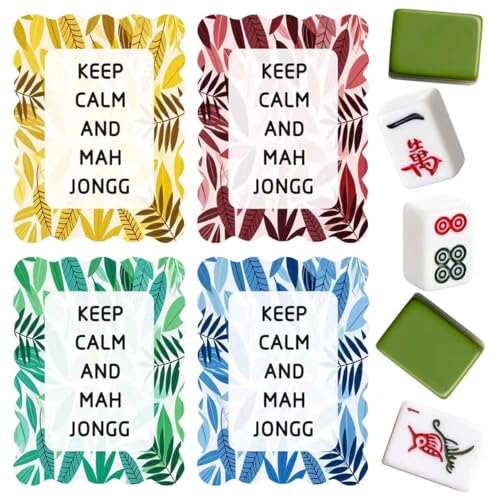 Four-color Mahjong Shuffler with fun text, for shuffling and cutting cards, thick P-shaped edge shuff, mahjong accessories, gift for enthusiasts 7.87 x 4 inches thickened PVC card, colorful, fun