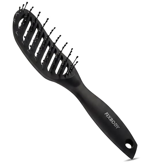 FIXBODY Curved Vent Hair Brush for Blow Drying, Styling and Solon, Detangling Hair Brush for Short Thick Tangles Hair, Both Men and Women, Black