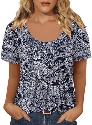 onlypuff Womens Flowy Tunic Tops Short Sleeve Shirts Round Neck Ladies Blouses Summer Fashon Trendy Top