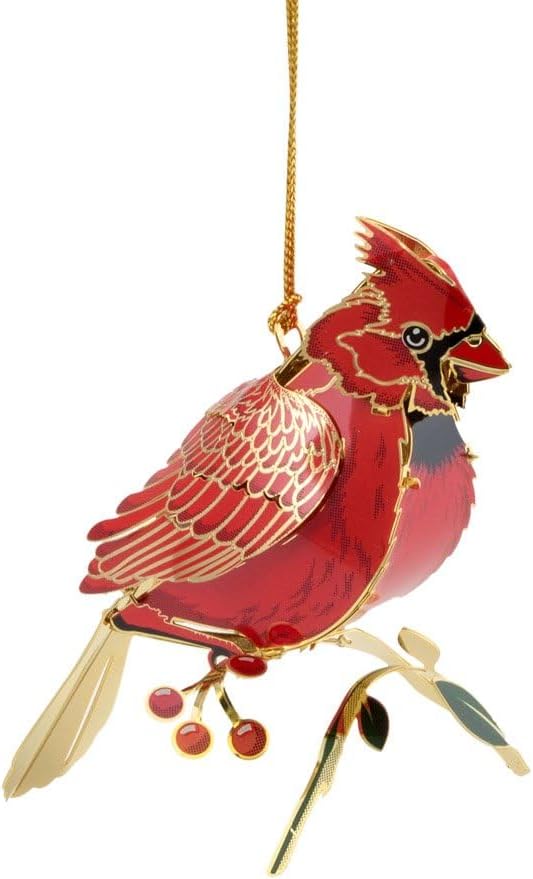Beacon Design Cardinal 3D Hanging Ornament, 3.8" x 2.6", Solid Brass, Red Bird Decoration, Hand-Assembled