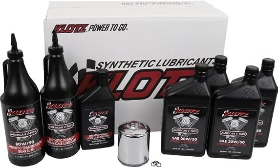 Klotz 20W/50 Synthetic Motor Oil Change Kit for Twin Cam 1999-2018 & Milwaukee-Eight 2017-2024 (4-Quart Premium Kit)