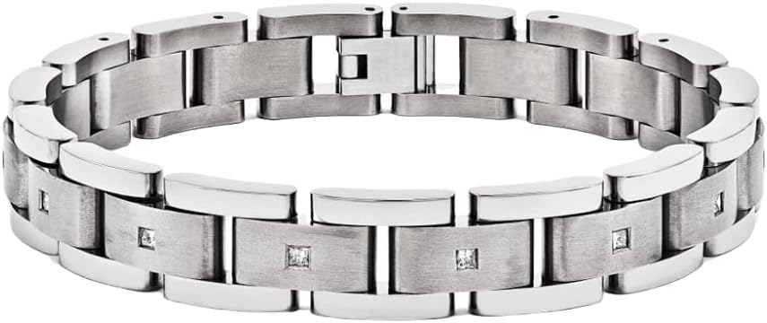 Men's Matte Grey Titanium Diamond 11mm Link Bracelet, 8 Inches (.50 Ctw, HI, I2)