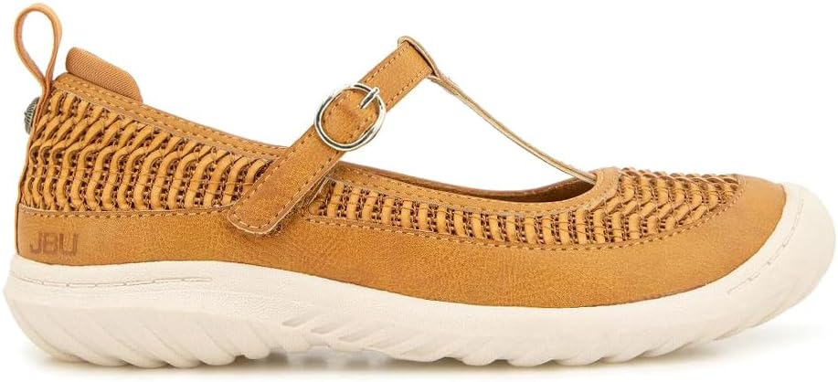 JBU Summer Women's Comfort Casual Classic T-Strap Mary Jane Flats Fashion Shoes Tan