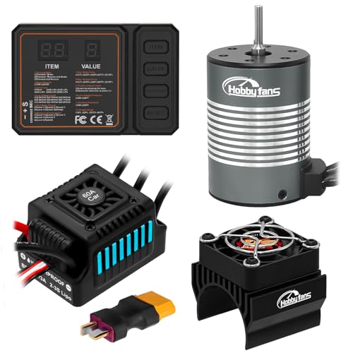 Hobby Fans Waterproof S3650 4300KV Brushless Motor 3.175mm Shaft with 60A Brushless ESC Electric Speed Controller Combo Set with Heatsink and Programming Card for 110 Remote Control Car Truck, Blue