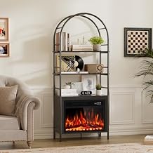 72" Bookshelf with 23" Electric Fireplace Inserts, Tall Arched Bookcase with 3D Realist Flame, Remote Control,Timer, Modern Accent Bookshelf Storage Organizer for Home, Office, Living Room
