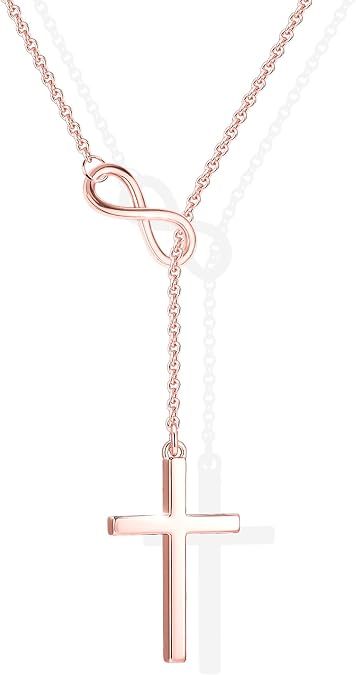 Poxtex Infinity Cross Necklace for Women, 14K Gold Plated Necklace Unique Trendy Cross Pendant Jewelry, Non Tarnish & Waterproof Christian Jewelry - First Communion Confirmation Easter Gifts