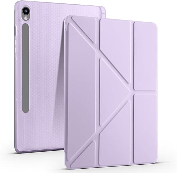 Kilifplus Samsung Galaxy Tab S9 FE Compatible Case Tri Folding Silicone Pen Compartment Foldable Stand PU Leather Soft Cover, Tablet Case [Smart Cover, Sleep Mode] - Lilac