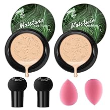 2P Mushroom Head Air Cushion CC Cream Foundation,Moisturizing Non-Greasy BB Cream and Makeup Sponge,Longlasting Matte Concealer Full Coverage Face Makeup Liquid Foundation for All Skin Types(Natural)A