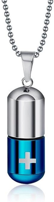 Medical Alert ID Pendant Necklaces for Men Women Stainless Steel Emergency Pill Case Tube Holder Necklaces