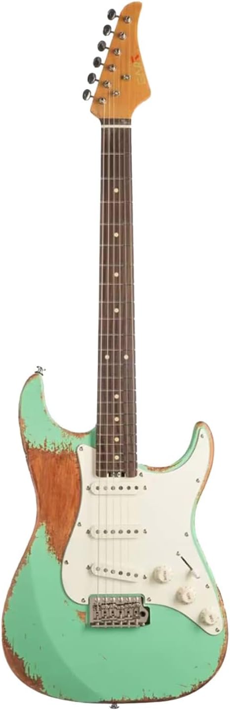 EART Vintage-VS60H 6 String Medium Relic Solid-Body Guitar-Full Size Roasted Rosewood Relic Finish VS60 Pickups 8-Point Synchronized Tremolo Bridge Electric Guitar for Blues, Classics,Right Hand