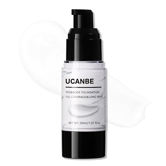 UCANBE White Liquid Foundation for Halloween Makeup, Goth Clown Zombie Vampire Skeleton Skull Joker Ghost Mime Gothic Base, Lightweight Full Coverage Blendable Pale Face Makeup for Costume & Cosplay