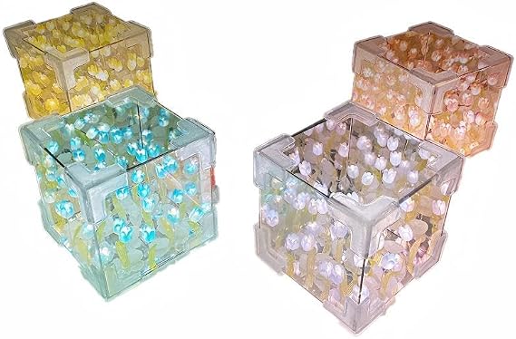 Tulip Night Light DIY Cube Lamp, Floral Ice Block Style, LED Fairy Light, Birthday Gift, Festival Holiday Decor (Blue)