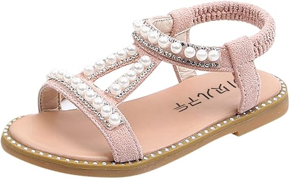 White Sandals for Girls Princess Roman Shoes Kids Crystal Sandals Pearl Infant Single Toddler Baby Girls Baby Shoes (Pink, 5-5.5 Years)