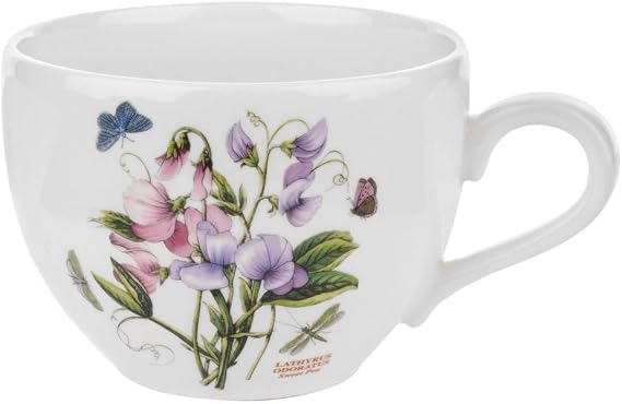 Portmeirion Botanic Garden 20 ounce Jumbo Cup White with Floral Design Laurel Leaf border Chili Mug, Soup Crock Classic English design Dishwasher, Microwave, Warm Oven Only and Freezer Safe