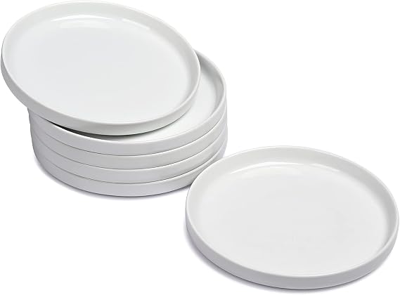 WishDeco Side Plates Set of 6, White Dessert Plates 18cm / 7 inch | Small Dinner Plate, Ceramic Serving Dishes for Cake, Salad, Tapas, Starter, Stackable
