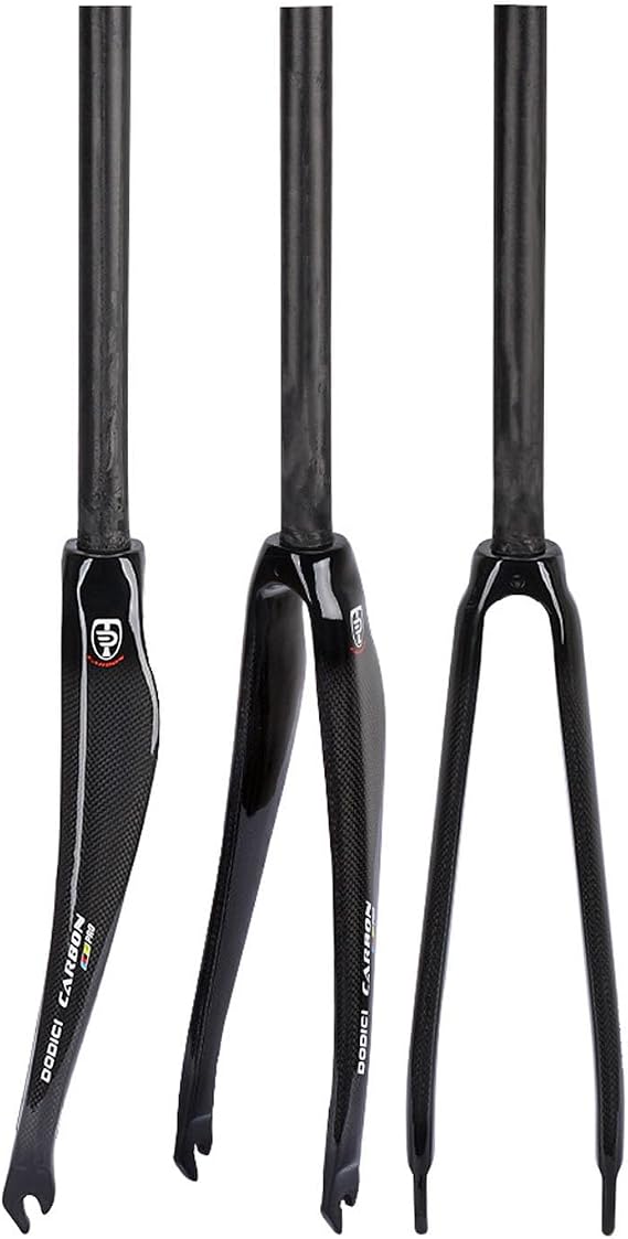 700C Road Bikes Rigid Fork 1-1/8" Straight Tube Fixed Gear Bike Forks C Brake Full Carbon Fiber Front Fork 9 * 100mm Quick Release