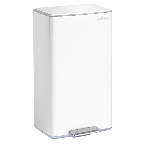 mVm Kitchen Trash Can, 10.6 Gal/ 40L White Trash Can with Odor Filter, Anti-Fingerprint Stainless Steel Garbage Can (White)
