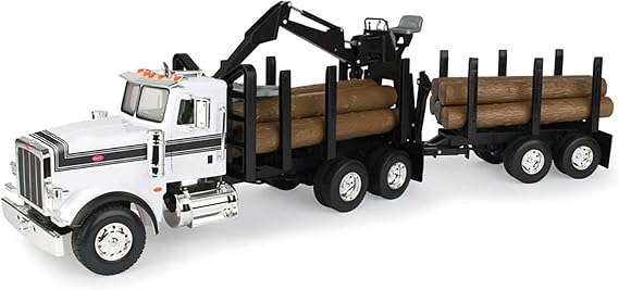 TOMY Big Farm Logging Truck with Pup Trailer and Logs Playset - 1:16 Scale | Toy Truck Playset, Includes Pup Trailer And Logs, Lights And Sounds, Opening Doors, Movable Crane, Ages 3 Years+