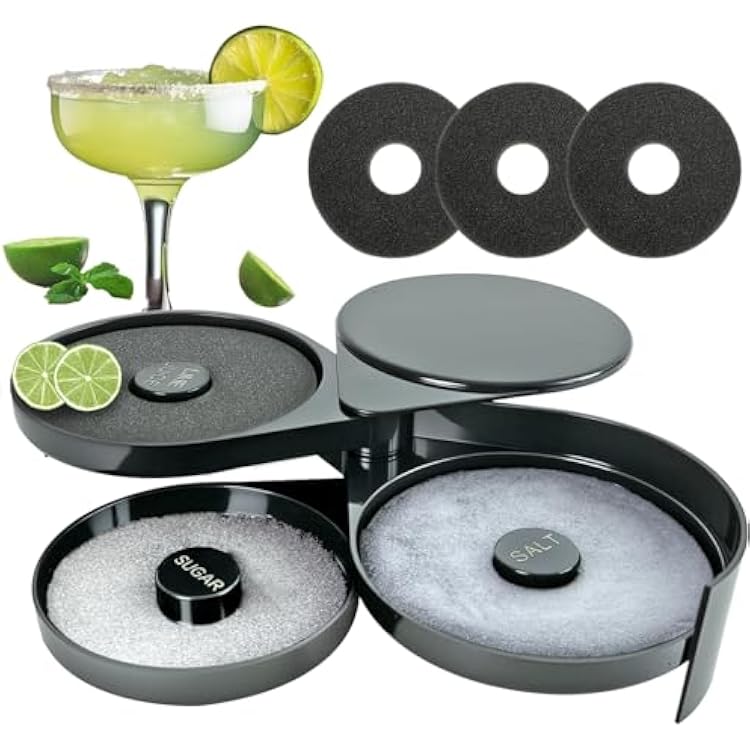 Margarita Salt Rimmer Set, 3-Tier Salt Rimmer for Cocktails with 3 Sponges, Bar Glass Rimmer Tool for Lime, Sugar and Salt