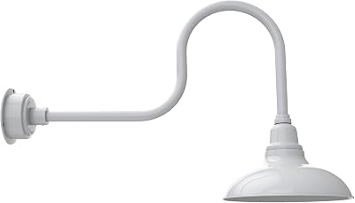 Cocoweb 12in. Gloss White Indoor Outdoor Gooseneck Barn Light Fixture with Industrial Arm - Vintage Farmhouse Wall Sconce