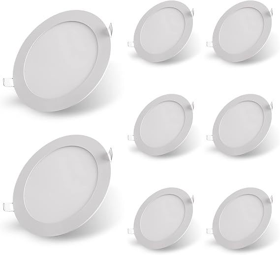 LED Recessed Downlights,Round Shape Aluminum Ring LED Recessed Spotlight,12W 15W 18W 24W Recessed Ceiling Light,3000K/5000K,Extra Slim 10mm Depth,Transformer Included,Pack ×8